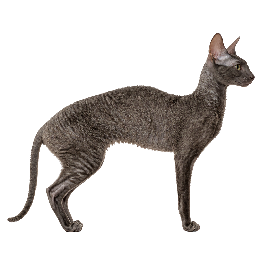 Cornish Rex de perfil, raza de gato — fotografía de estudio