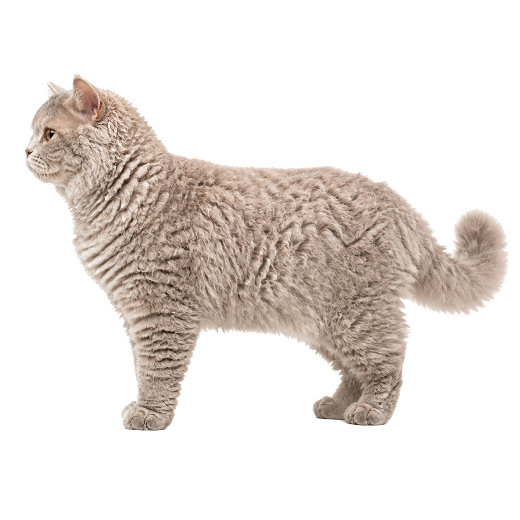 Selkirk Rex de perfil, raza de gato — fotografía de estudio