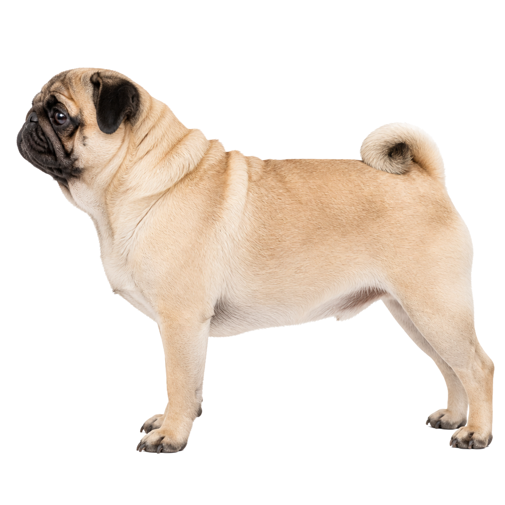 Pug (Carlino) de perfil, raza de perro — fotografía de estudio